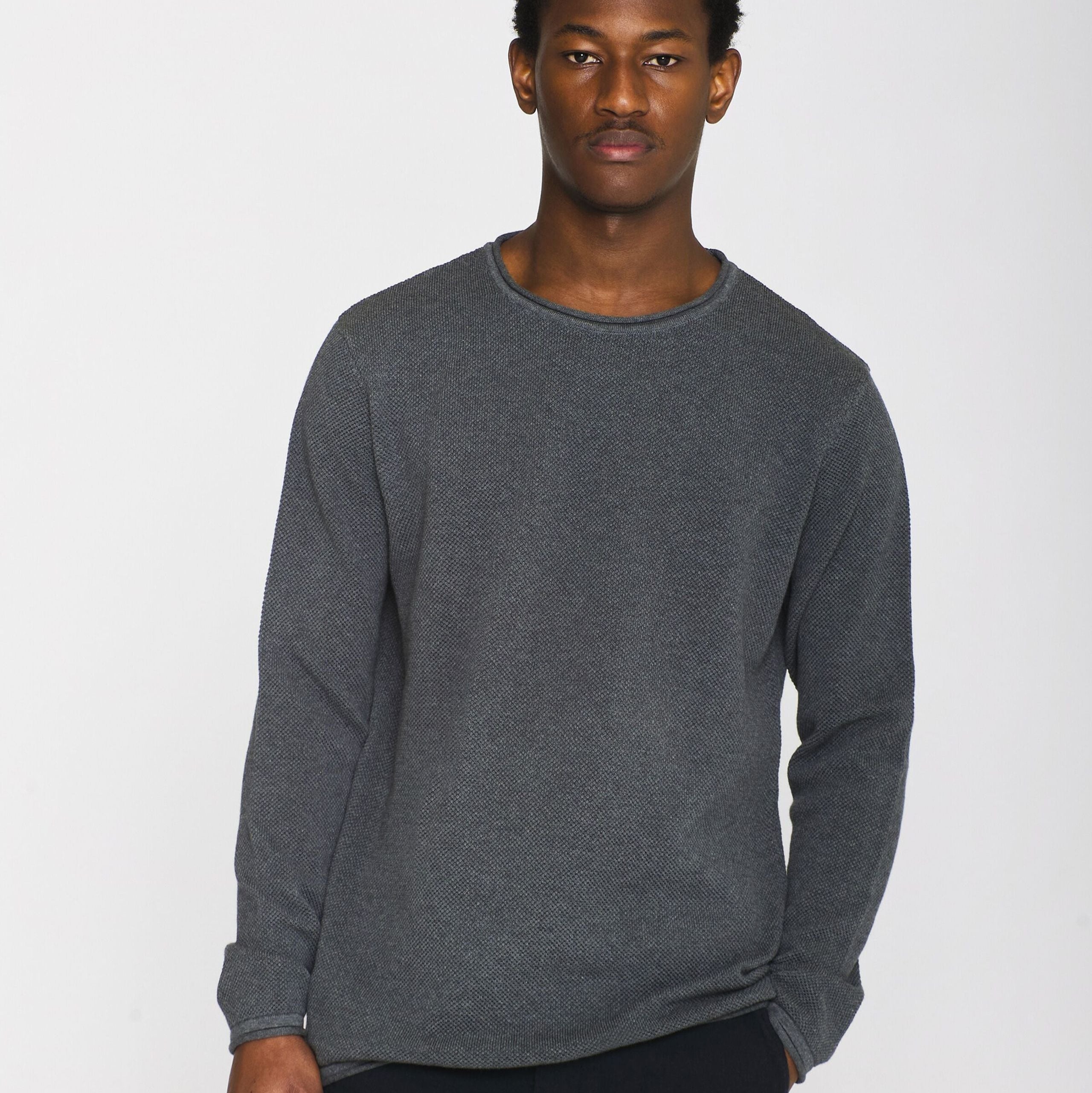 KnowledgeCotton Apparel Cotton "Crew Neck Knit" S Grau (Dark Grey Melange)