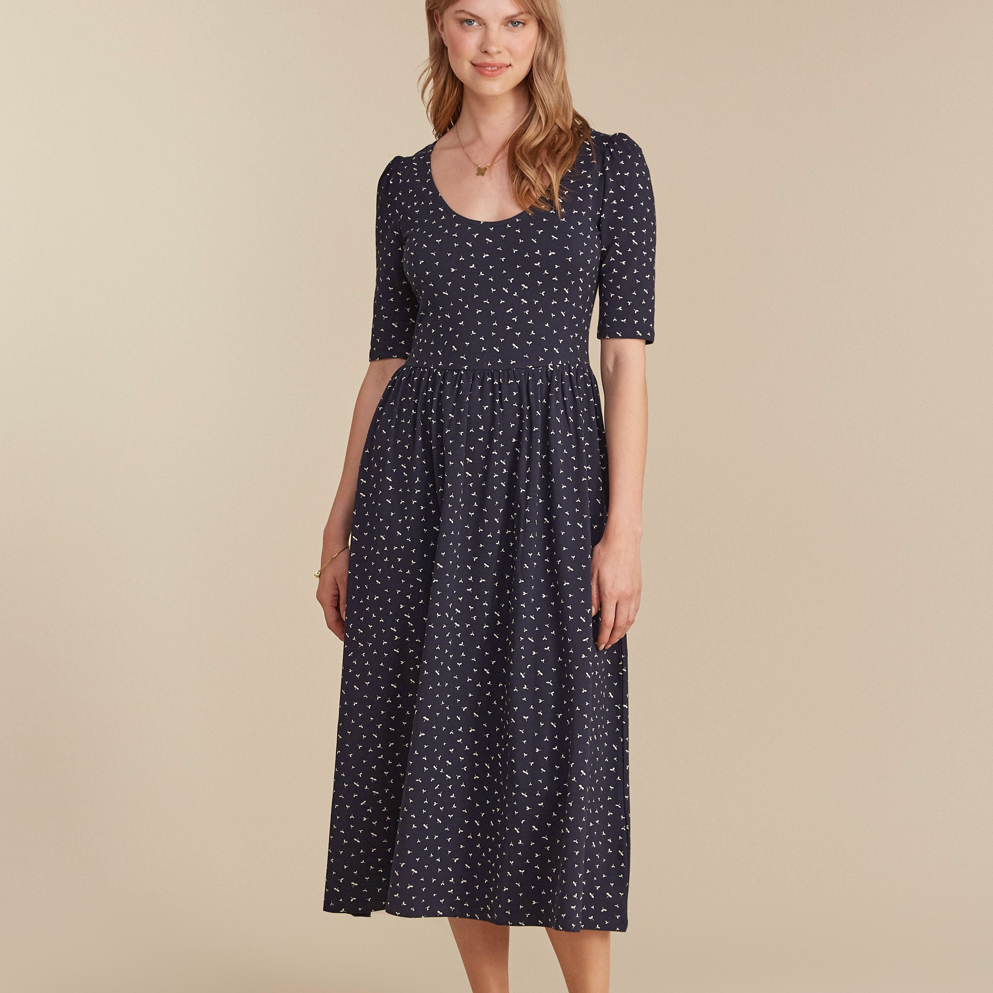 People Tree Midi Kleid "Marlena Seed Print Dress" Blau (Navy)