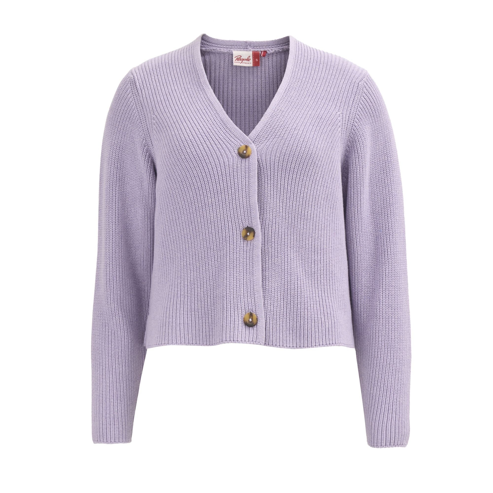People Wear Organic Rippstrick V-Neck Strickjacke S Flieder Melange