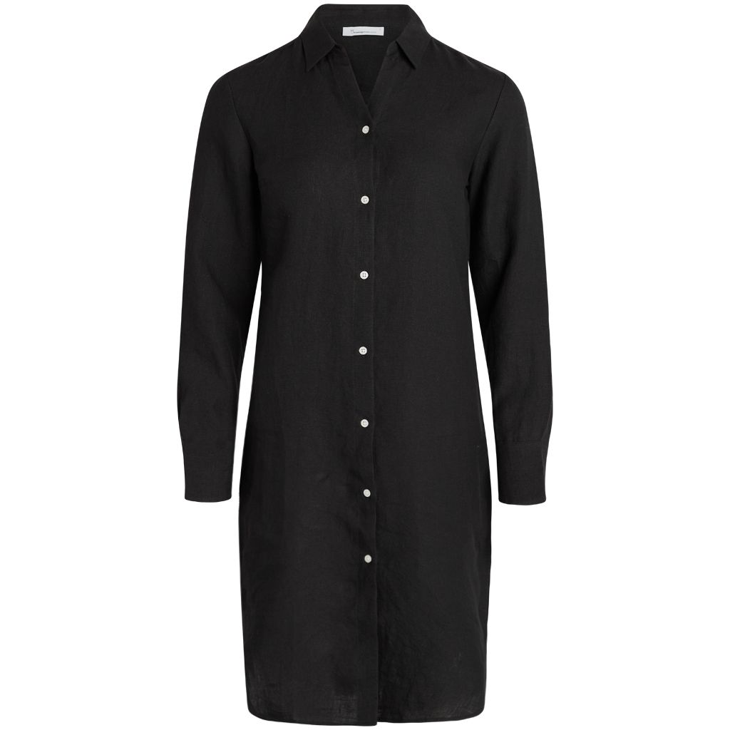 KnowledgeCotton Apparel Leinen Hemdkleid "HEATHER classic linen" XS Schwarz (Black Jet)