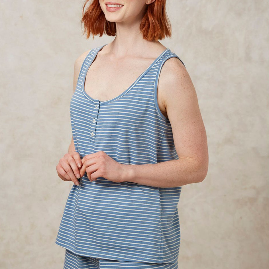 People Tree Pyjamatop "Stripe" 8 (XS) Blau (Blue)