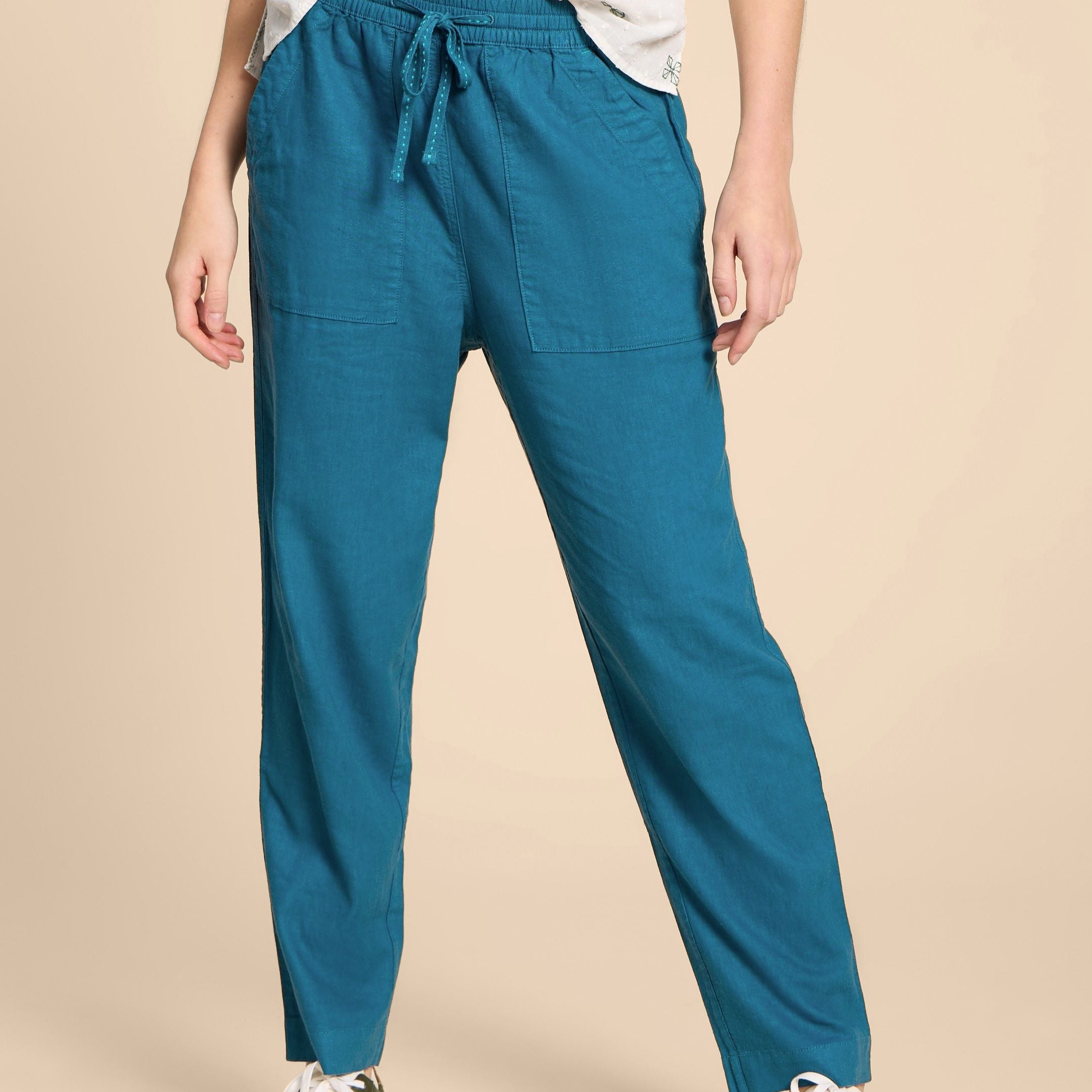 White Stuff Weite Leinenhose "Elle" 12 (=M) Petrol (Mid Teal)