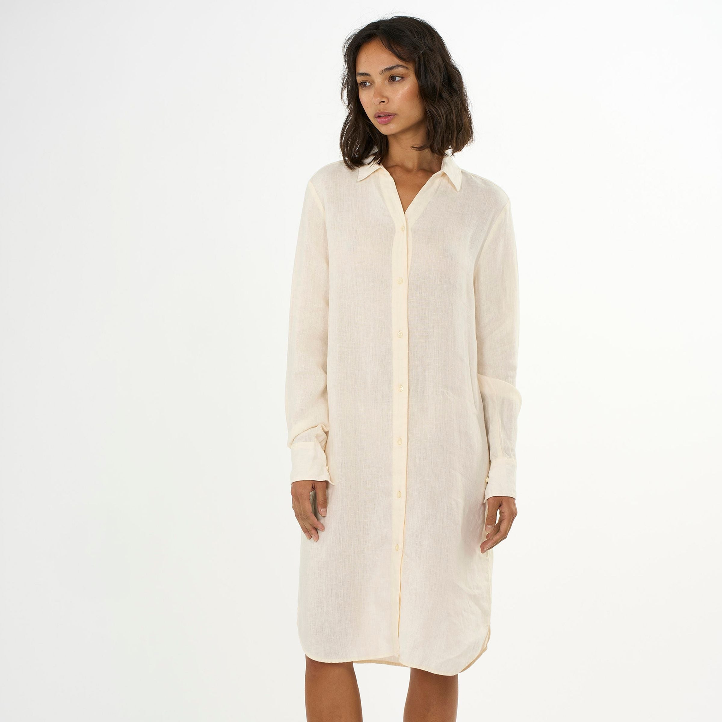 KnowledgeCotton Apparel Leinen Hemdkleid "HEATHER classic linen" S Natur (Buttercream)