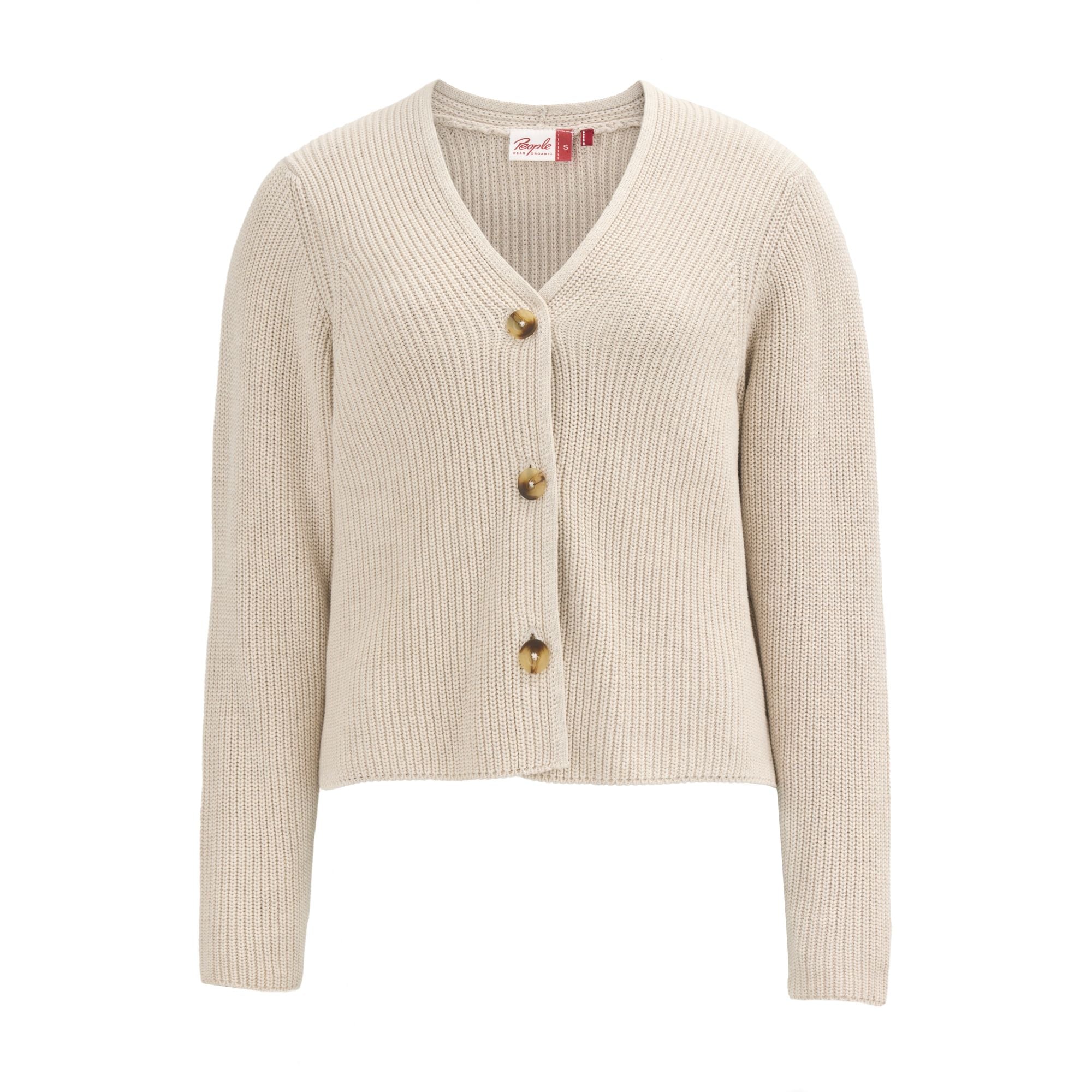 People Wear Organic Rippstrick V-Neck Strickjacke Beige Melange