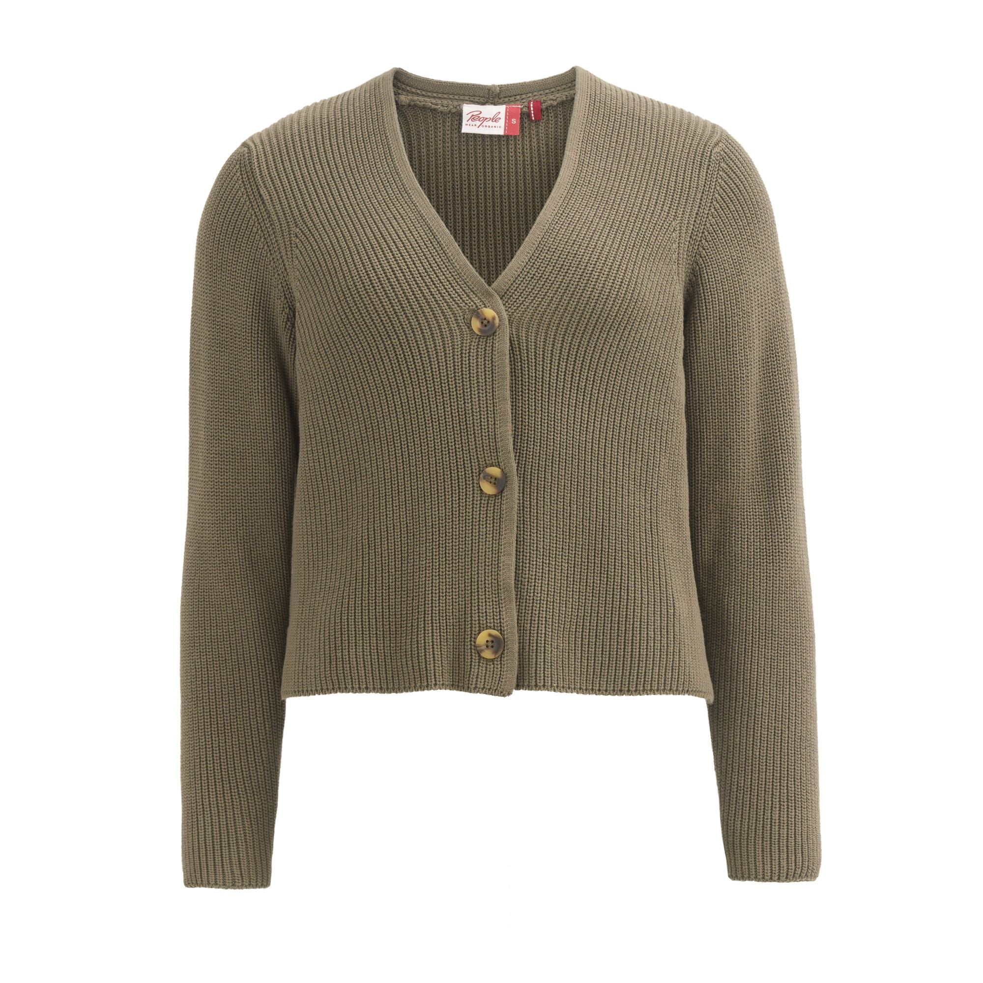 People Wear Organic Rippstrick V-Neck Strickjacke Khaki