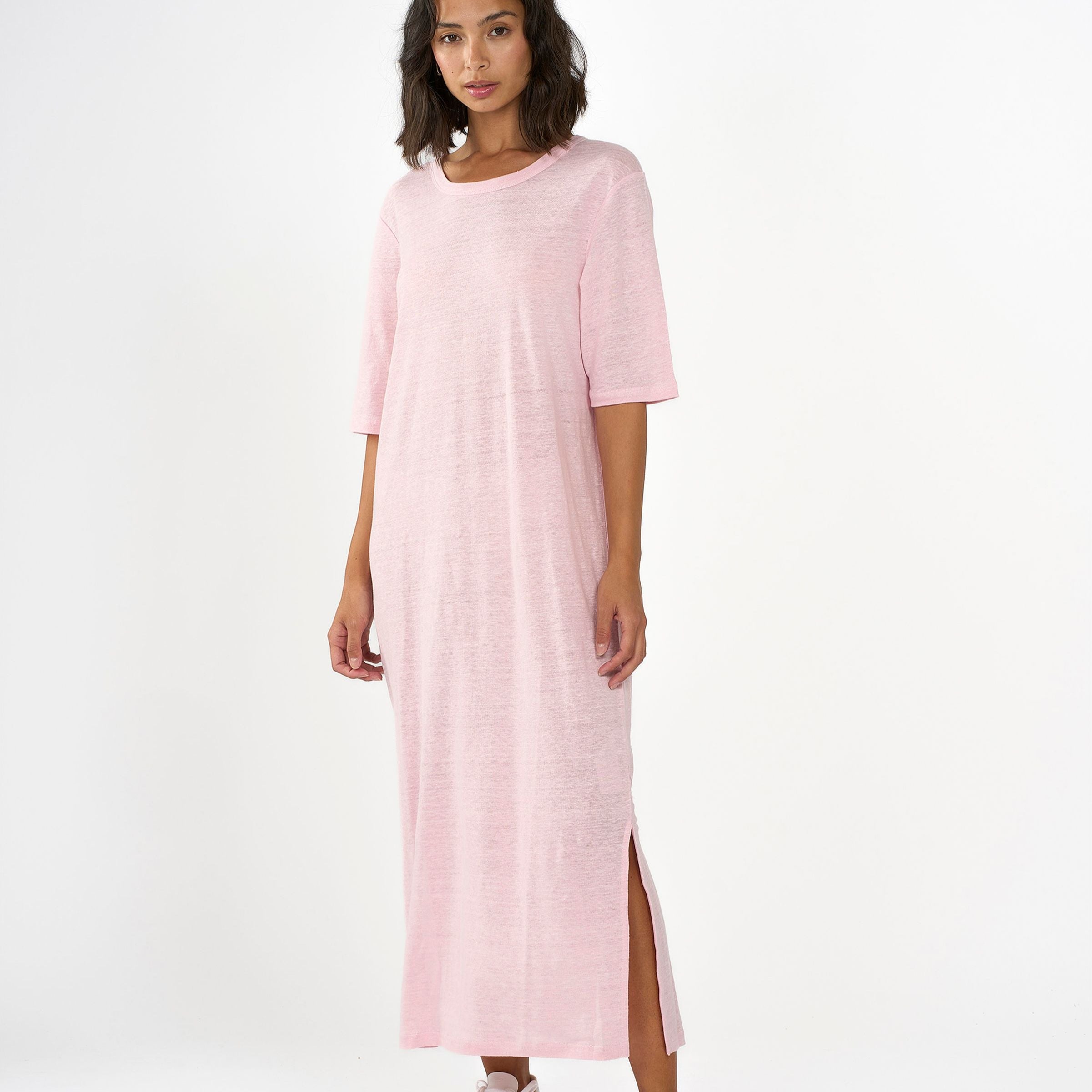 KnowledgeCotton Apparel Leinenkleid "Kurzärmlig" L Rosa (Parfait Pink)