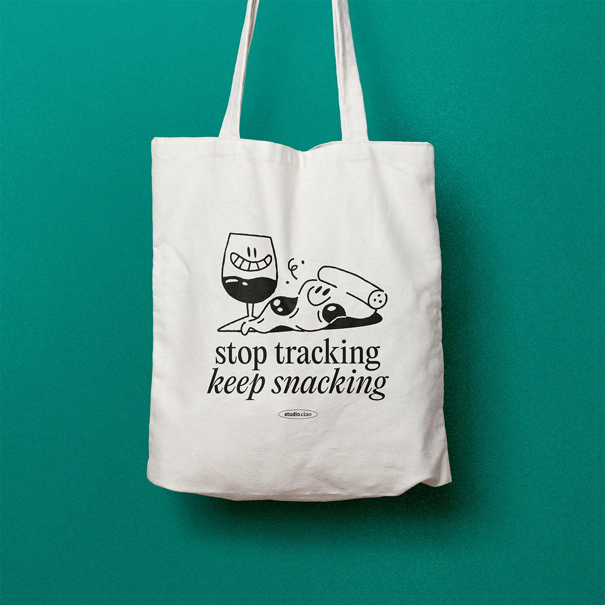 studio ciao Jutebeutel Stop tracking keep snacking ca. 38 x 42 cm