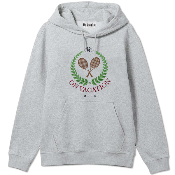 On Vacation Unisex Hoodie "Tennis Emblem" Heather-Grey