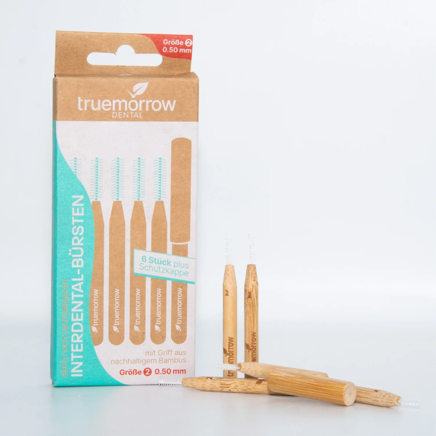 truemorrow Interdentalbürsten aus Bambus (6 Stück) mit Schutzkappe