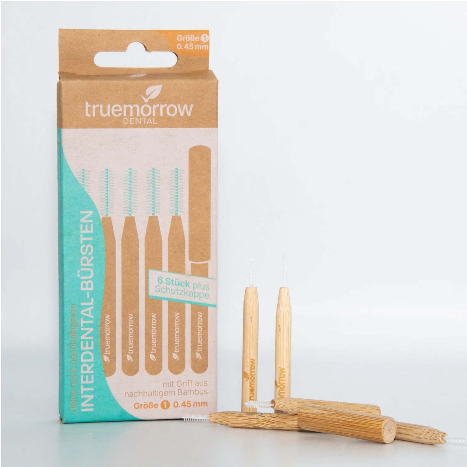 truemorrow Interdentalbürsten aus Bambus (6 Stück) mit Schutzkappe