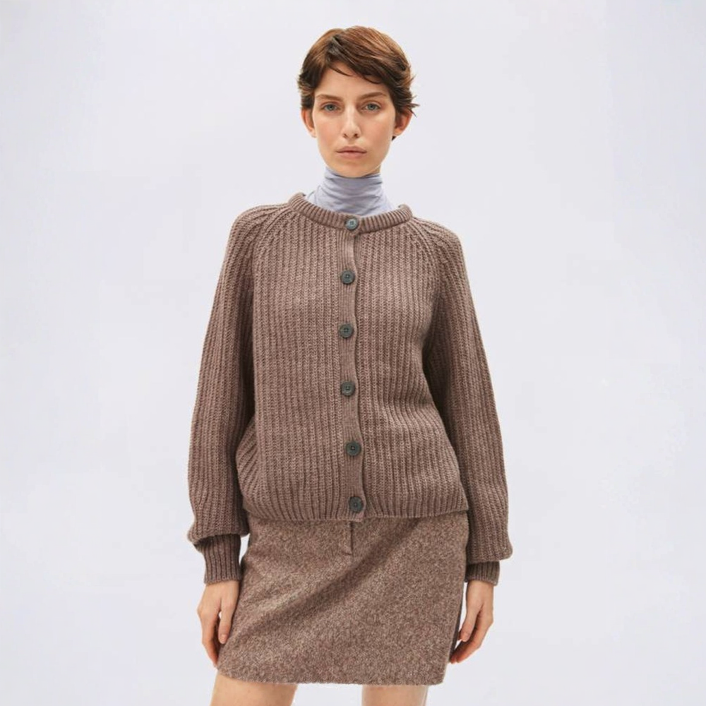 ARMEDANGELS Strick Cardigan "RIB KNIT CARDIGAN" Cinnamon Dust Melange