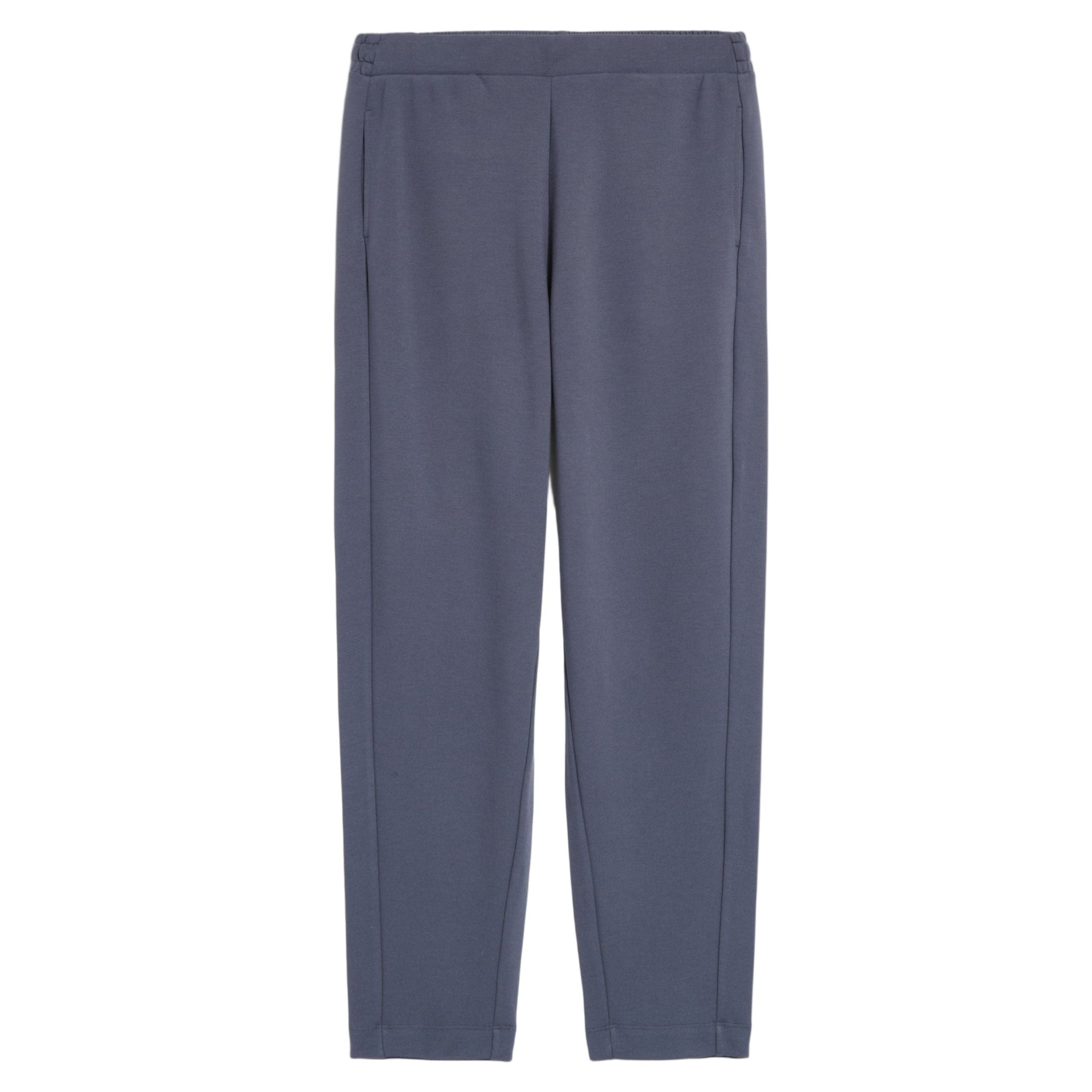 Eine einfarbige, marineblaue Jogginghose mit geradem Bein auf weißem Hintergrund.