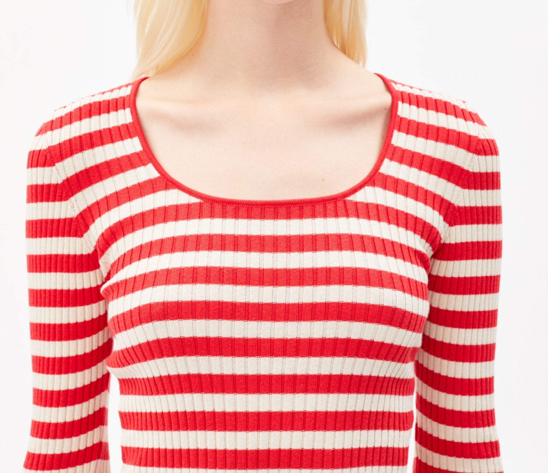 ARMEDANGELS Pullover "ALAANIA CREWNECK STRIPE" - dark poppy-oatmilk