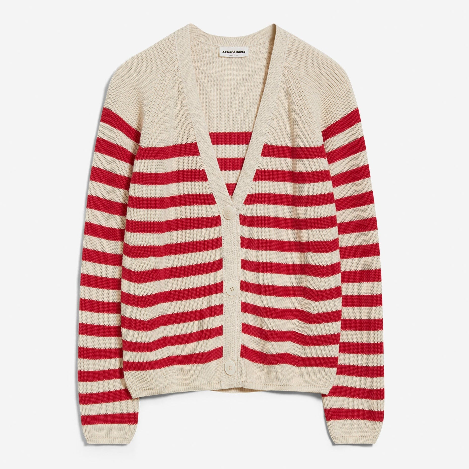 ARMEDANGELS Cardigan "ADRINAA STRIPED" - undyed-dark poppy