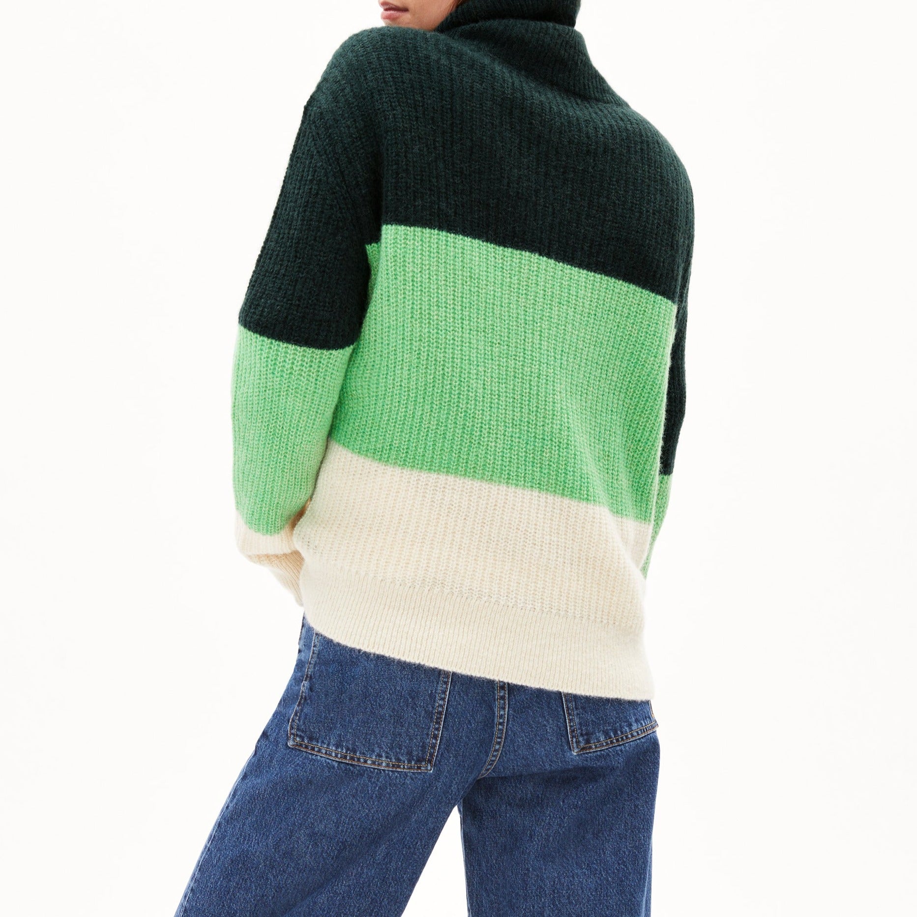 ARMEDANGELS Strick Pullover Loose Fit "ILSIAA BLOCKSTRIPES" - oatmilk-apple neon