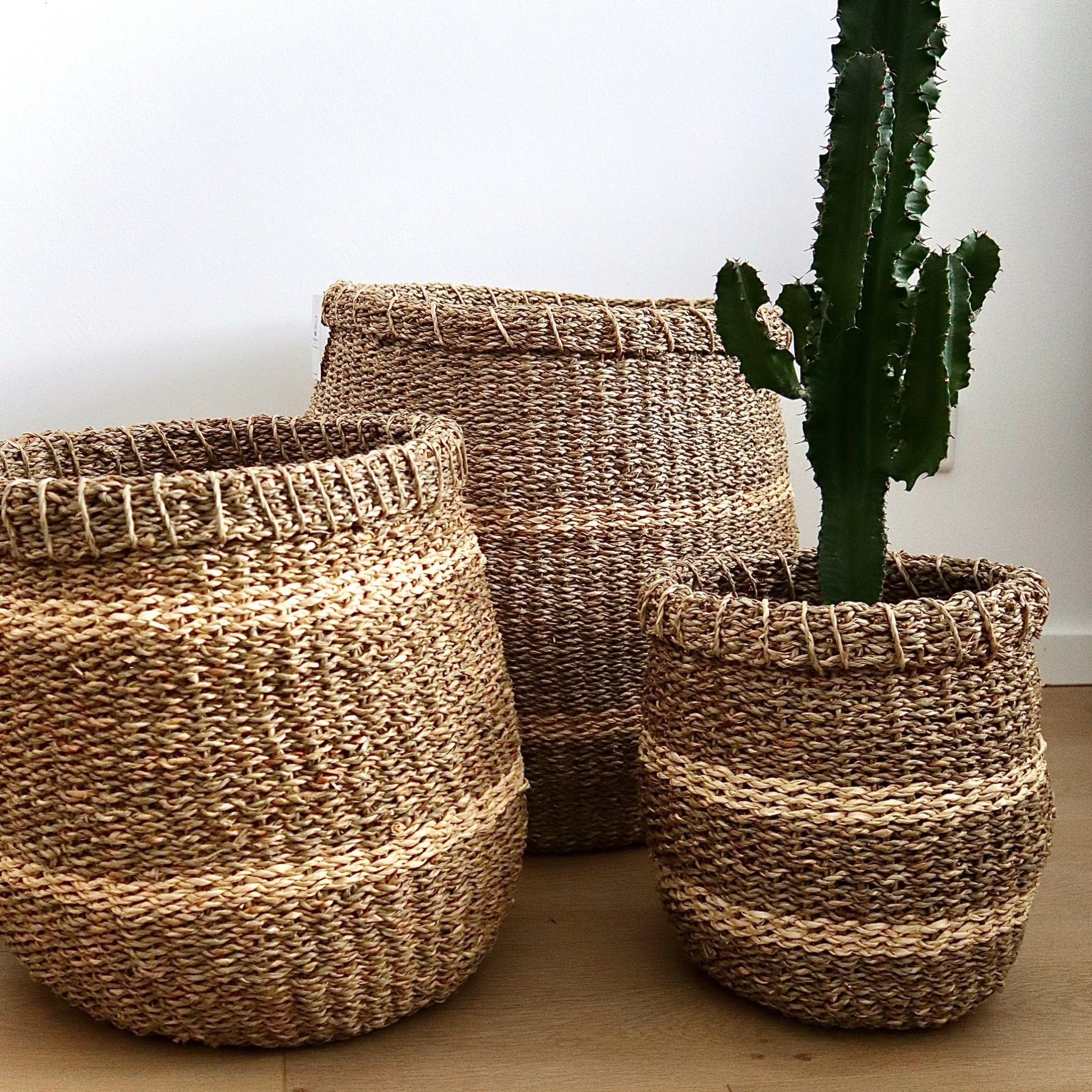 Naturewaves gestreifter Korb aus Seegras "Nalu"