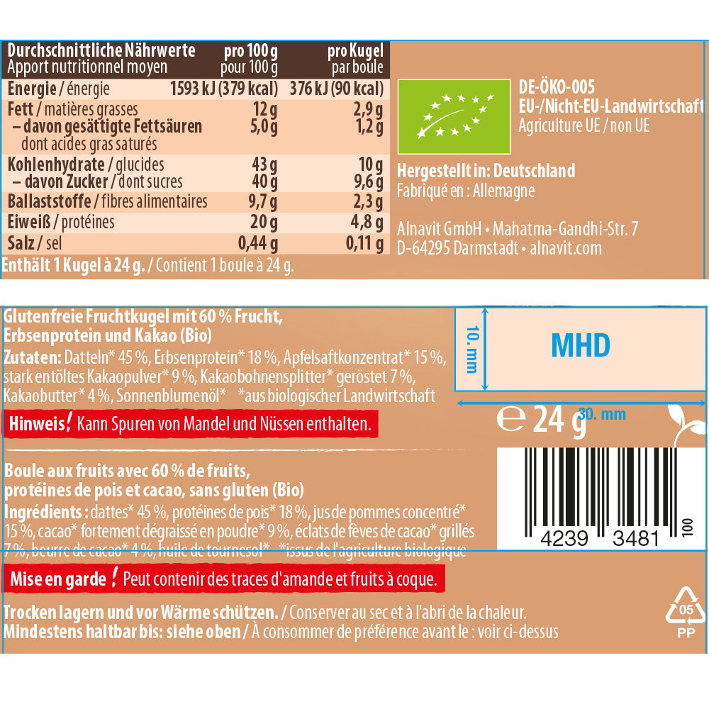 Alnavit Bio Protein Kugel Kakao Nährwerte