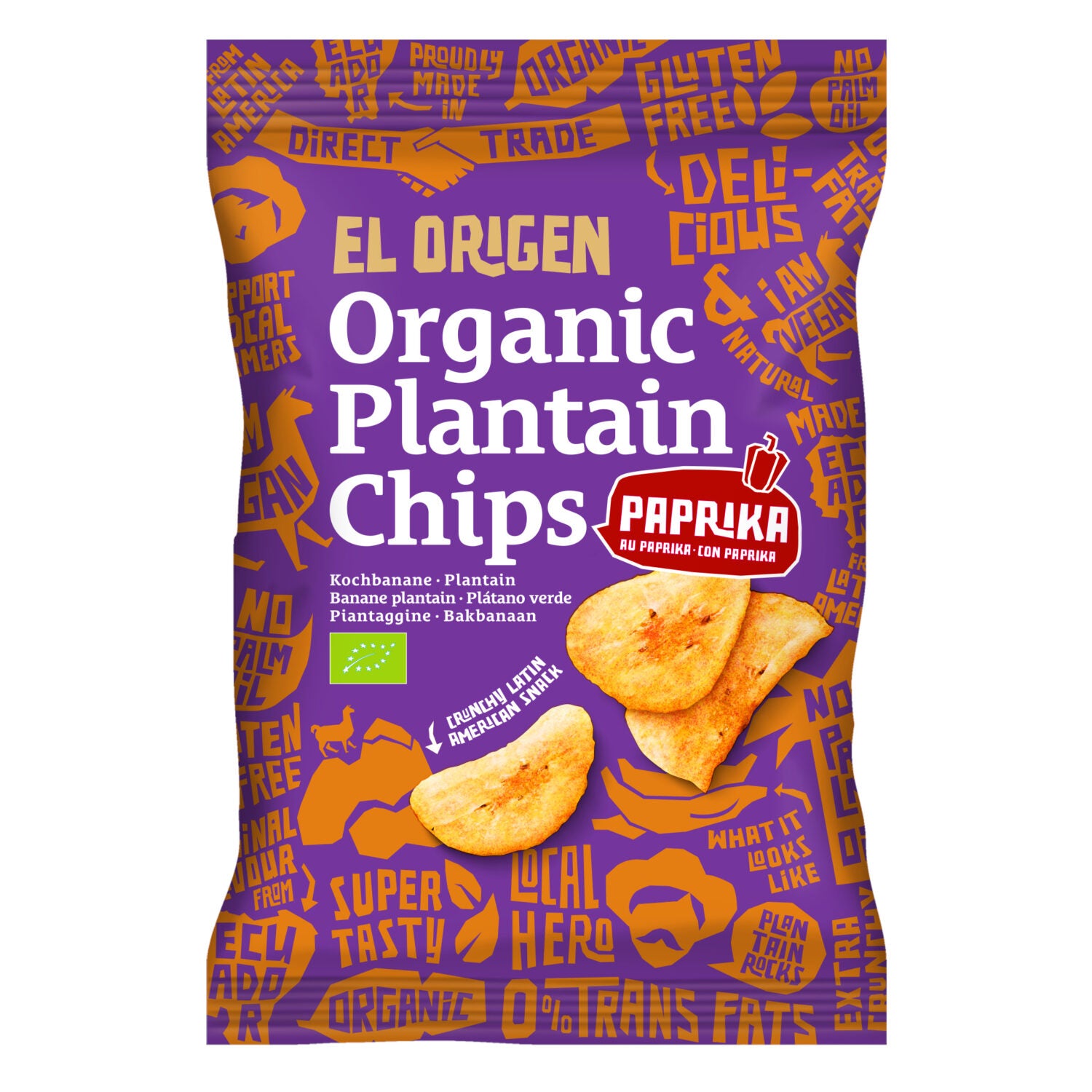 EL ORIGEN Bio Kochbananen Chips Organic Plantain mit Paprika 80 g