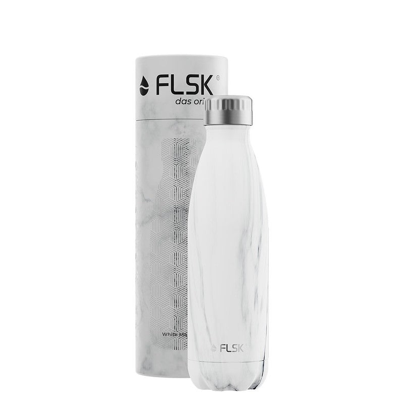 FLSK Trinkflasche White Marble 500ml + Verpackung