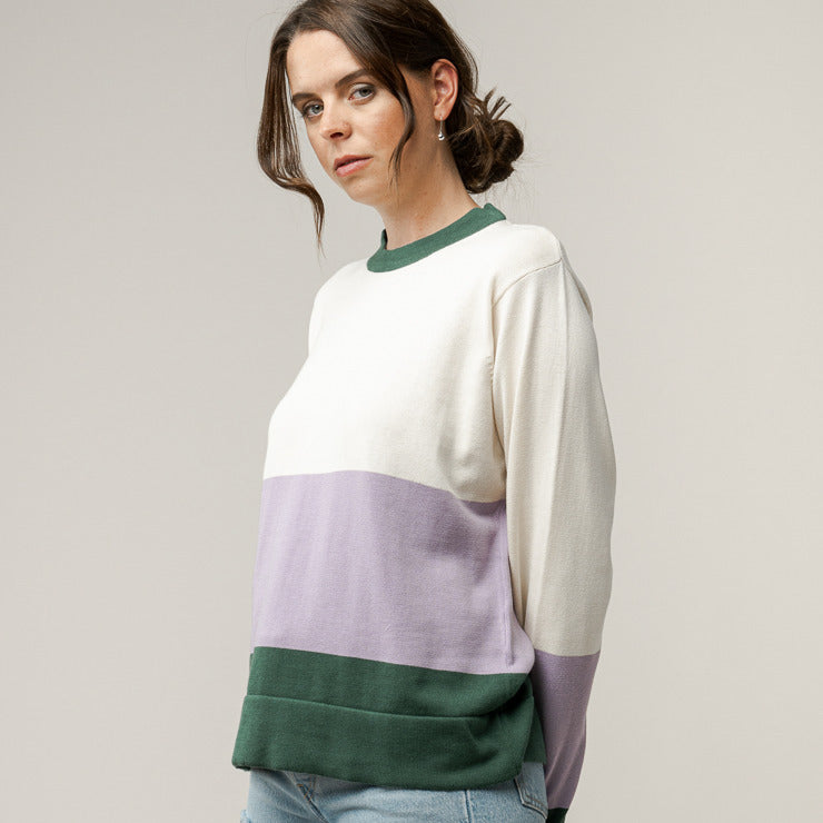 MELAWEAR Damen Feinstrick-Pullover ILA Cream / Lilac / Bottled Green