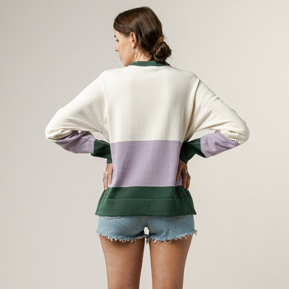 MELAWEAR Damen Feinstrick-Pullover ILA Cream / Lilac / Bottled Green