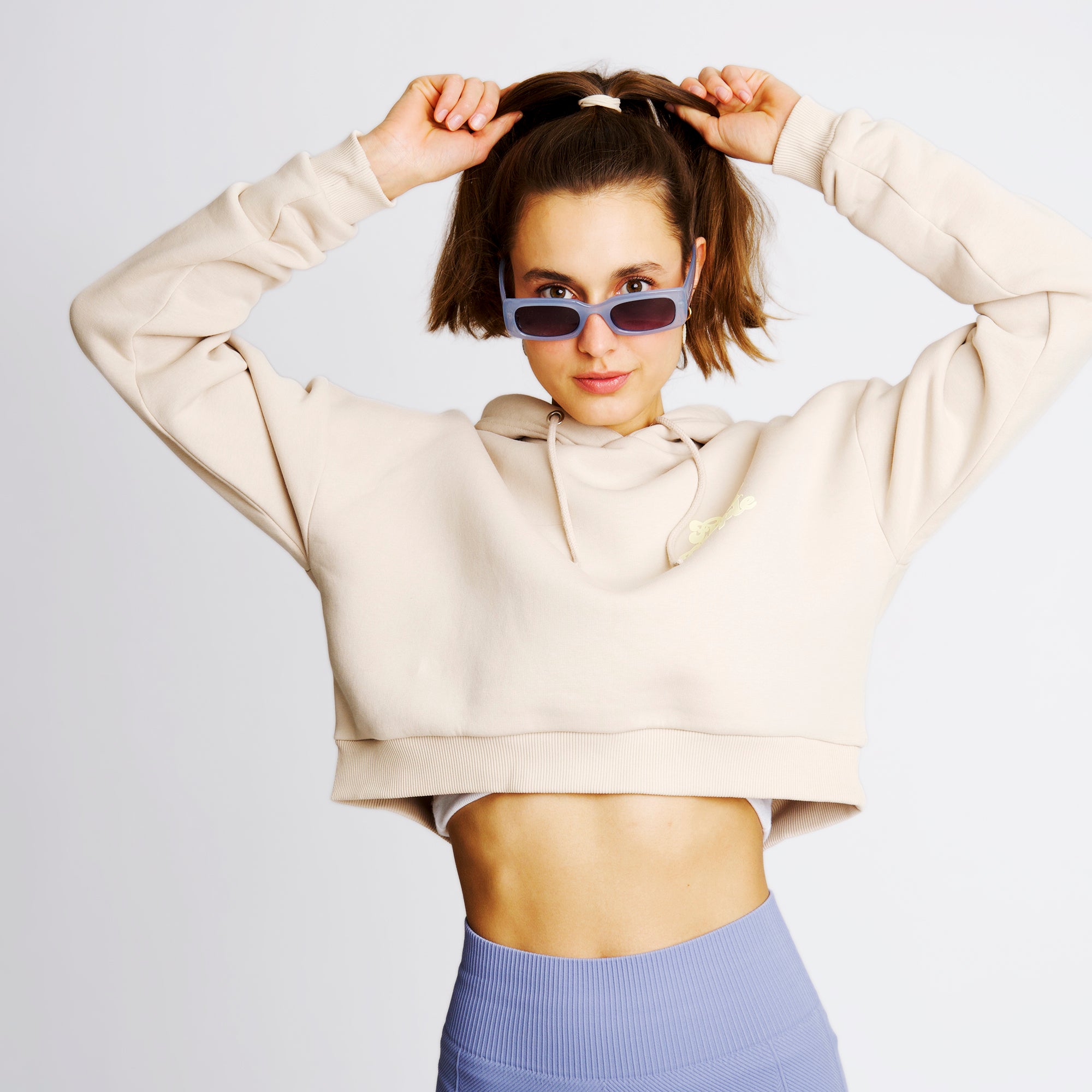 On Vacation Ladies Cropped Hoodie "Flower" - Sand