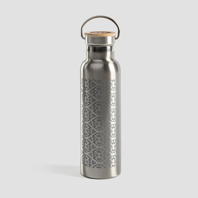 Lotuscrafts Edelstahl Trinkflasche mit Bambusdeckel Blockprint