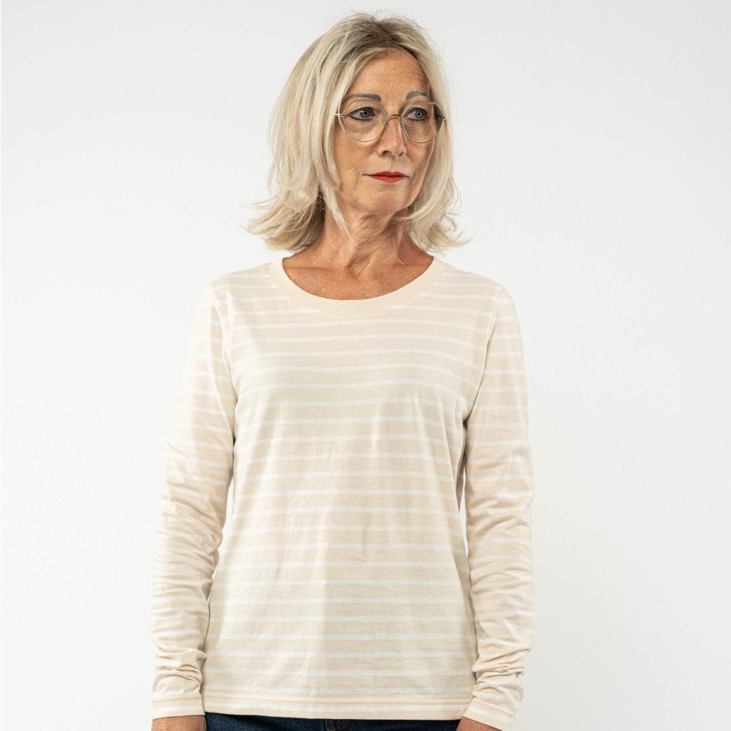 MELA Damen Langarmshirt "REENA" - oat-weiß gestreift