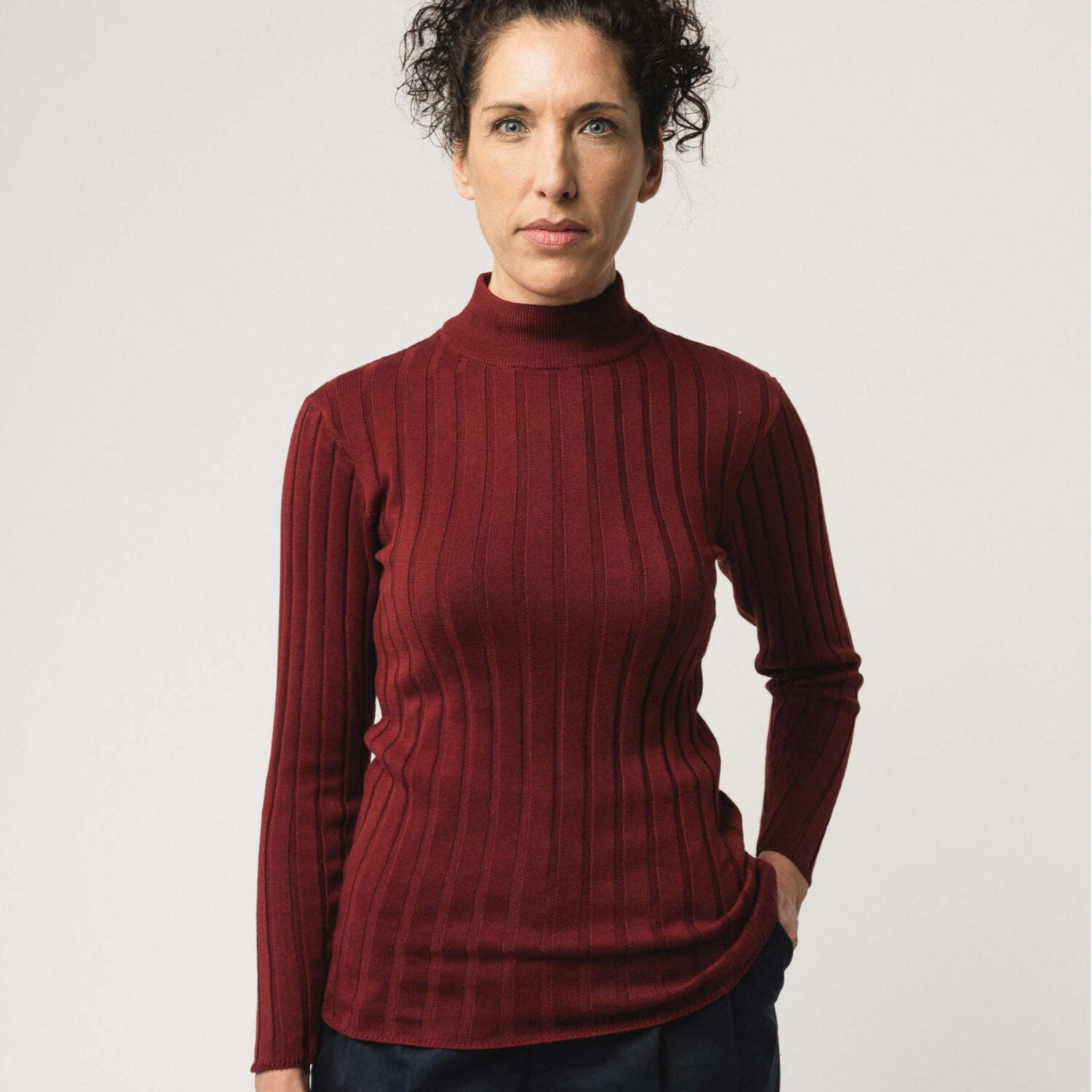 MELA Damen Rippstrickpullover "AMBA" - burgunderrot