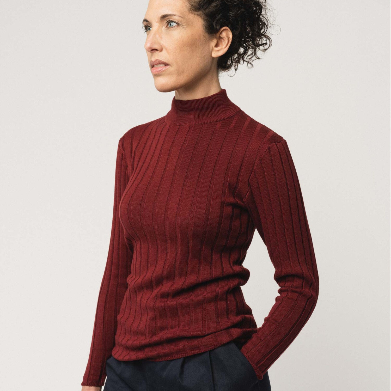 MELA Damen Rippstrickpullover "AMBA" - burgunderrot