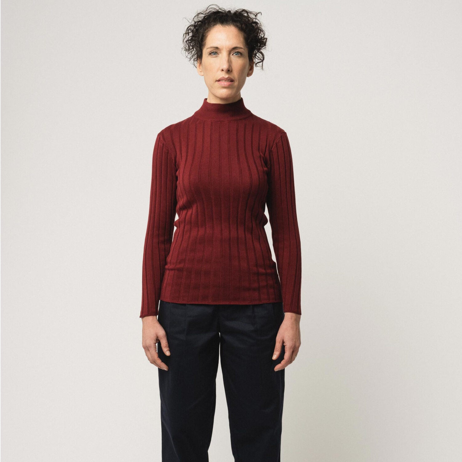 MELA Damen Rippstrickpullover "AMBA" - burgunderrot