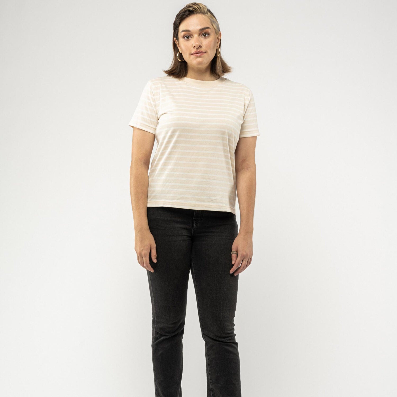 MELA Damen T-Shirt KHIRA - oatweiß gestreift_3