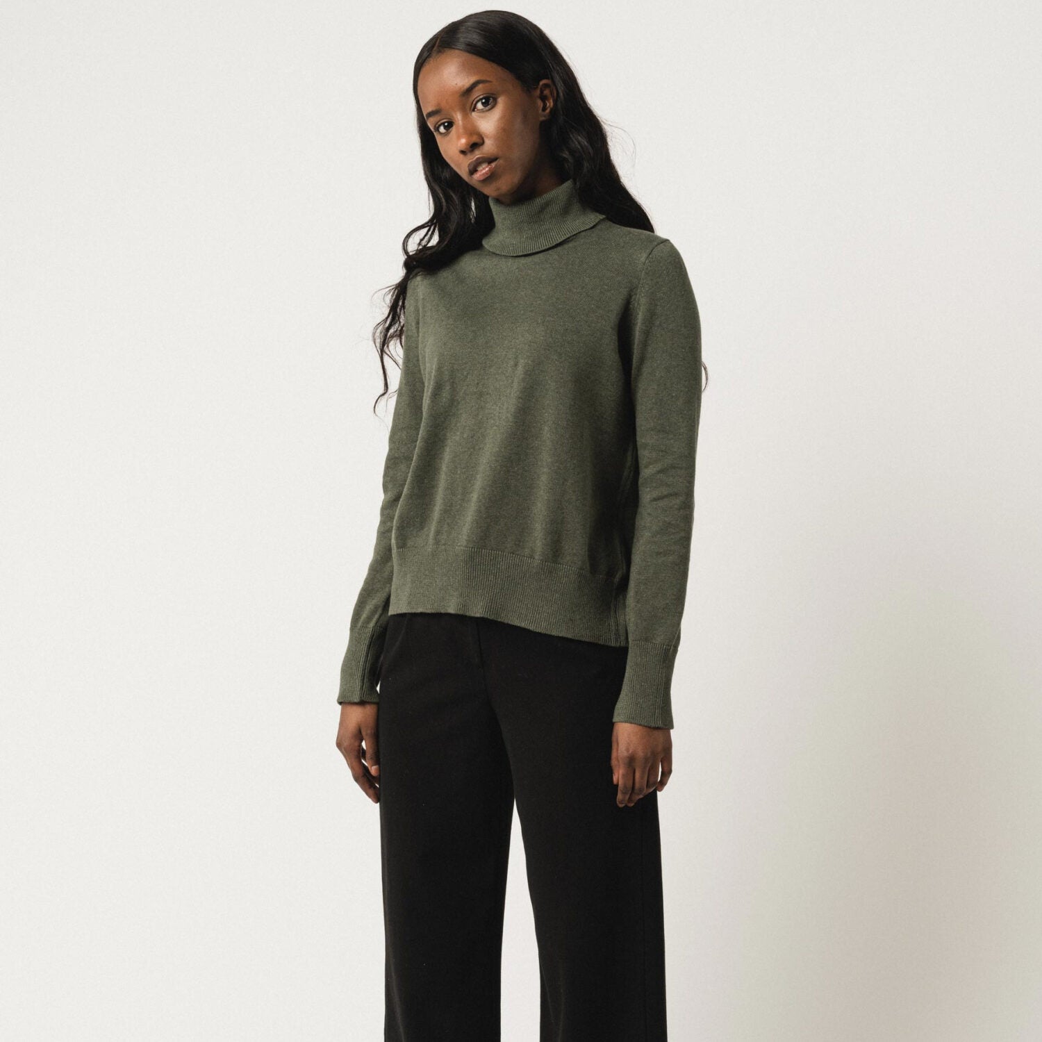 MELA Feinstrick Rollkragenpullover "MAYURA" - grün melange