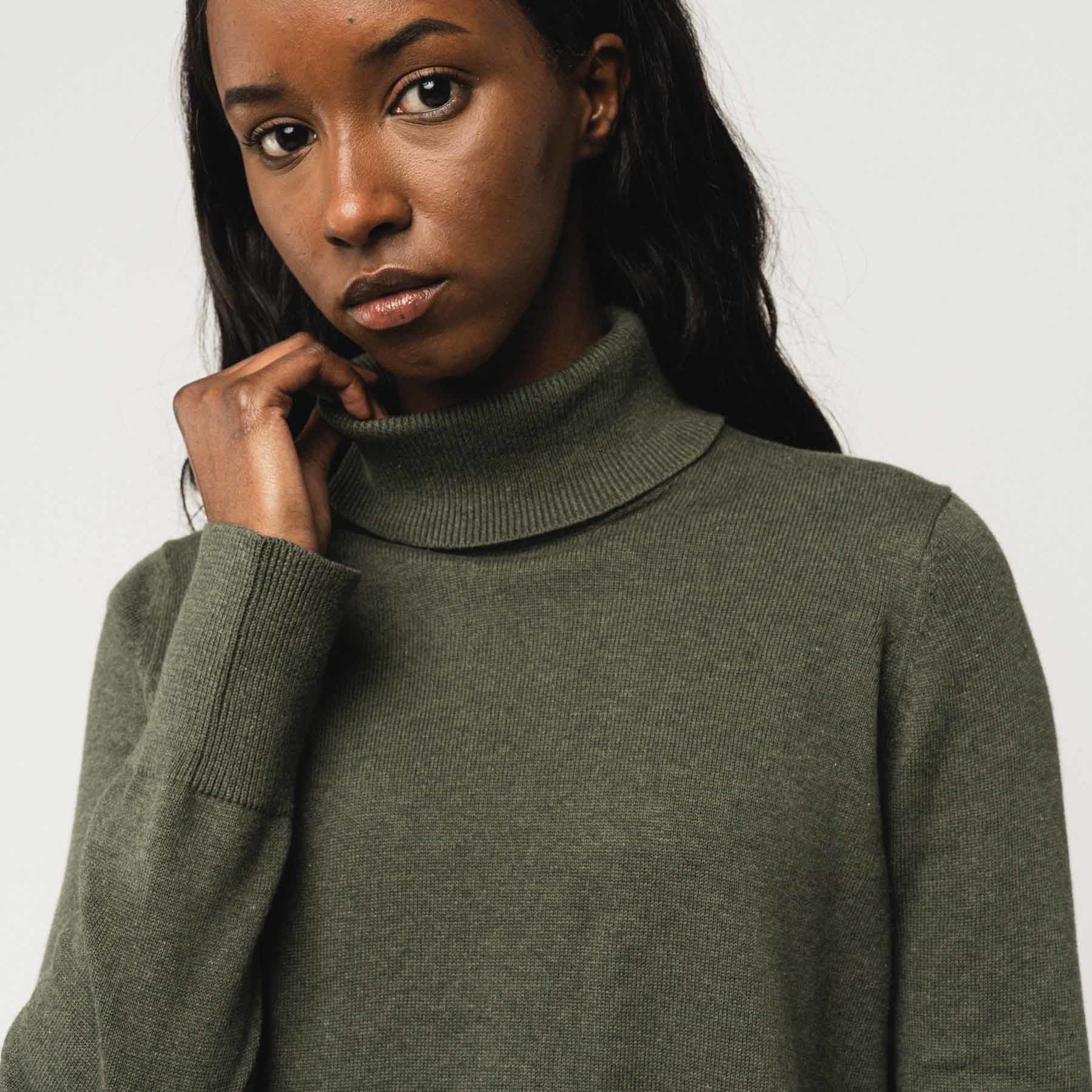 MELA Feinstrick Rollkragenpullover "MAYURA" - grün melange