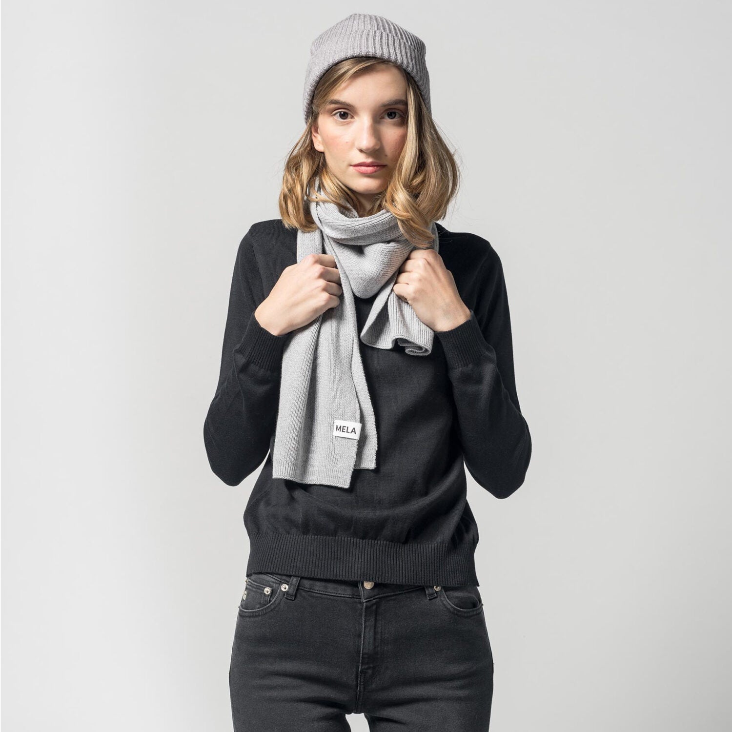 MELA Unisex Rippstrick Schal BASIC - grau-melange_1