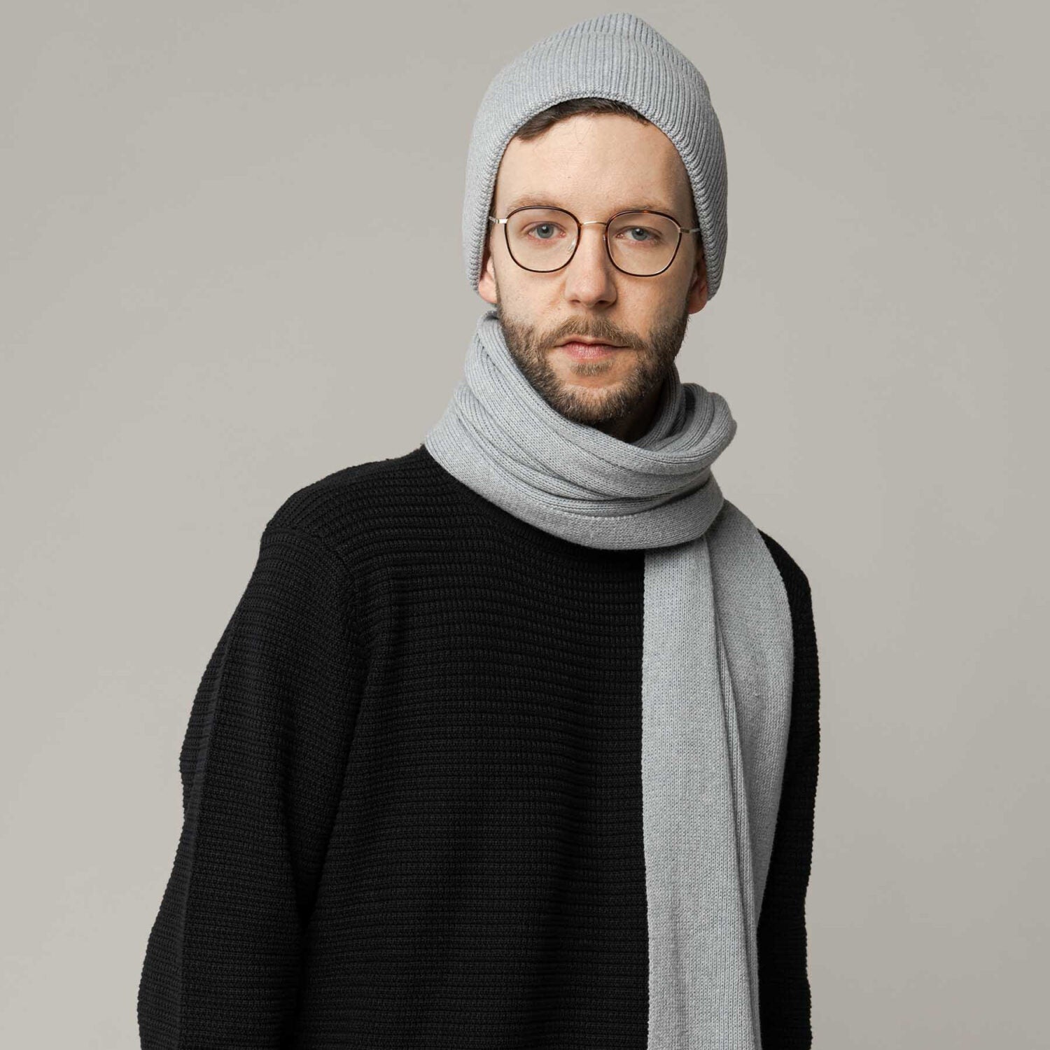 MELA Unisex Rippstrick Schal BASIC - grau-melange_3