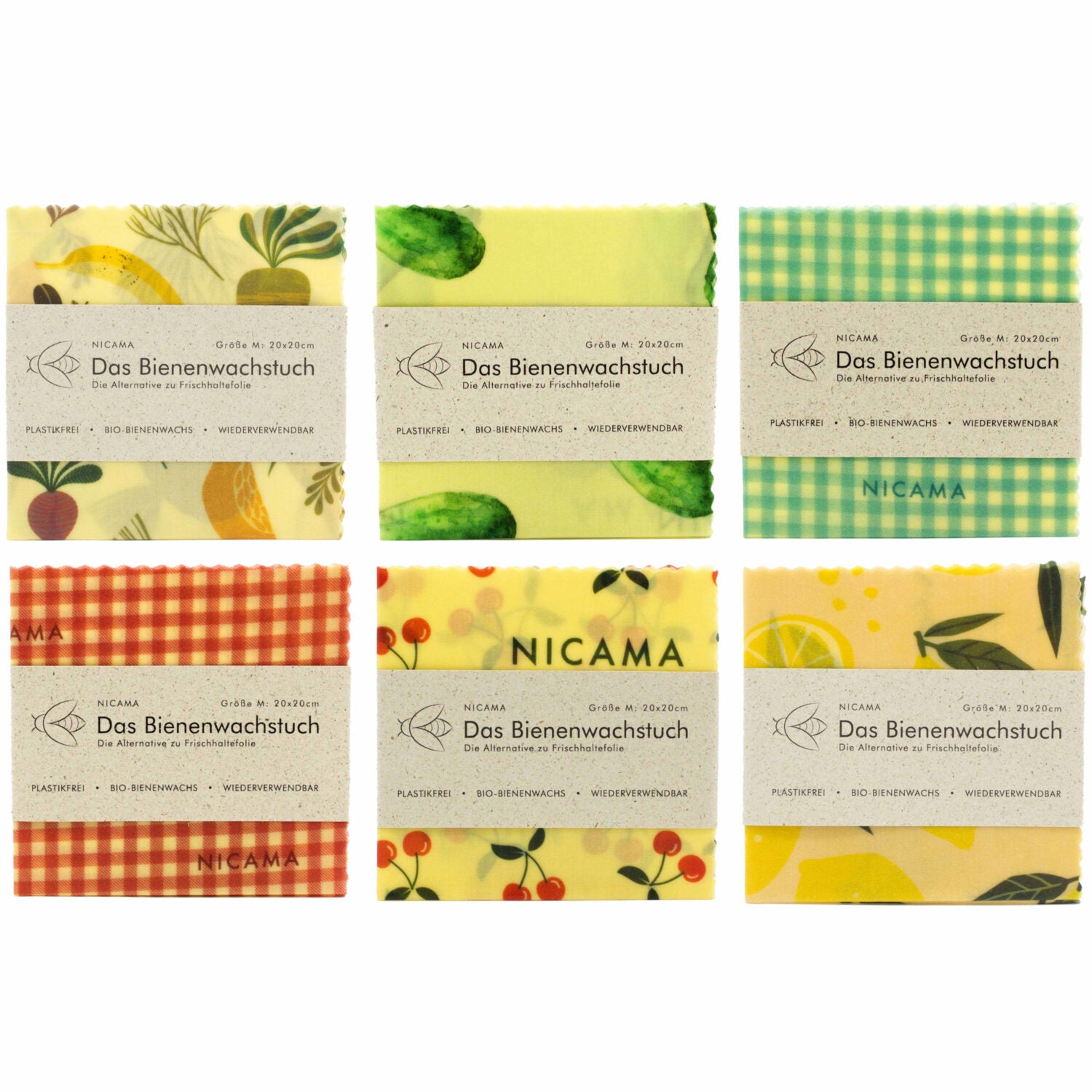 NICAMA Bienenwachstuch 20x20 cm - verschiedene FarbenMuster