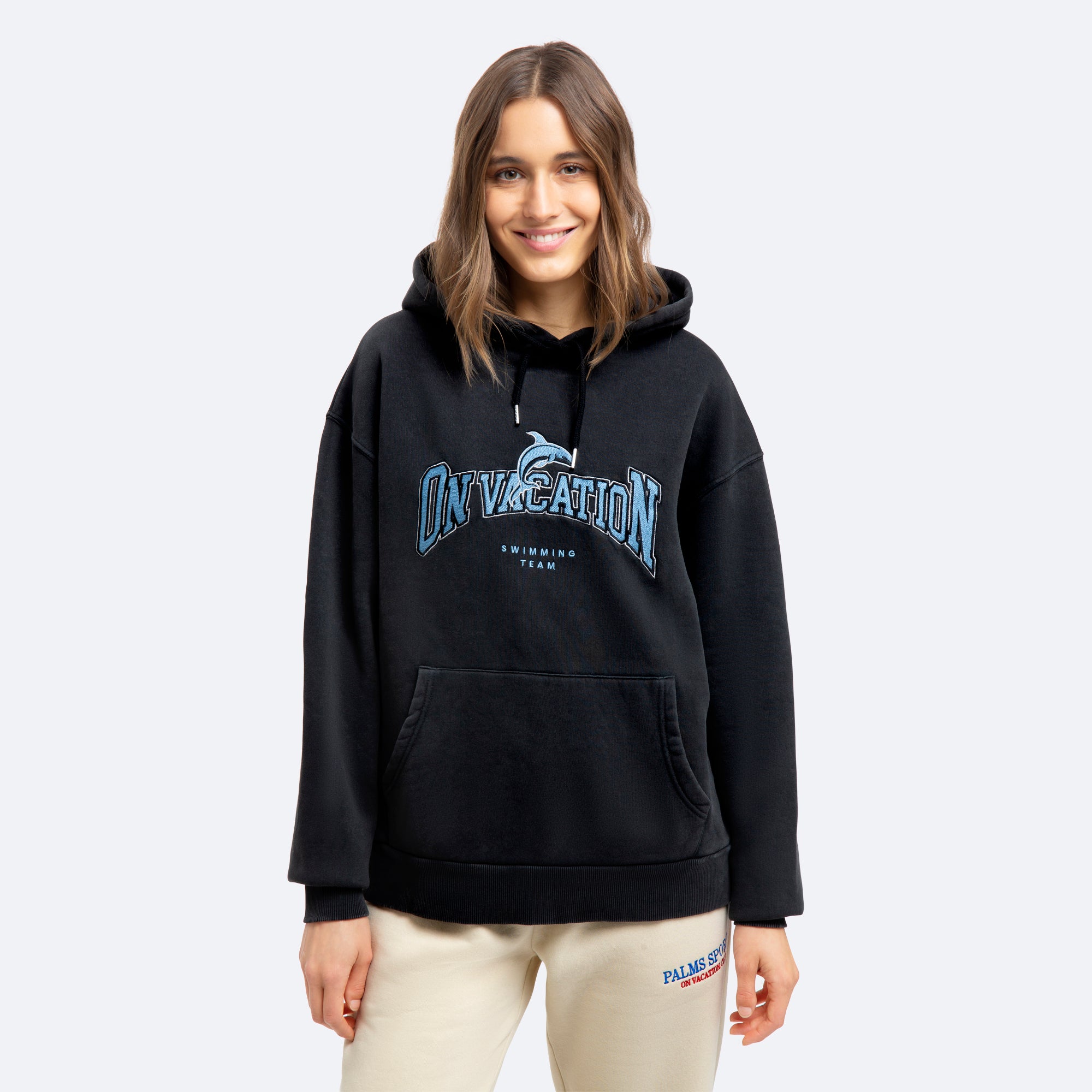 On Vacation Unisex Hoodie "Dolphin League" - Washed Black