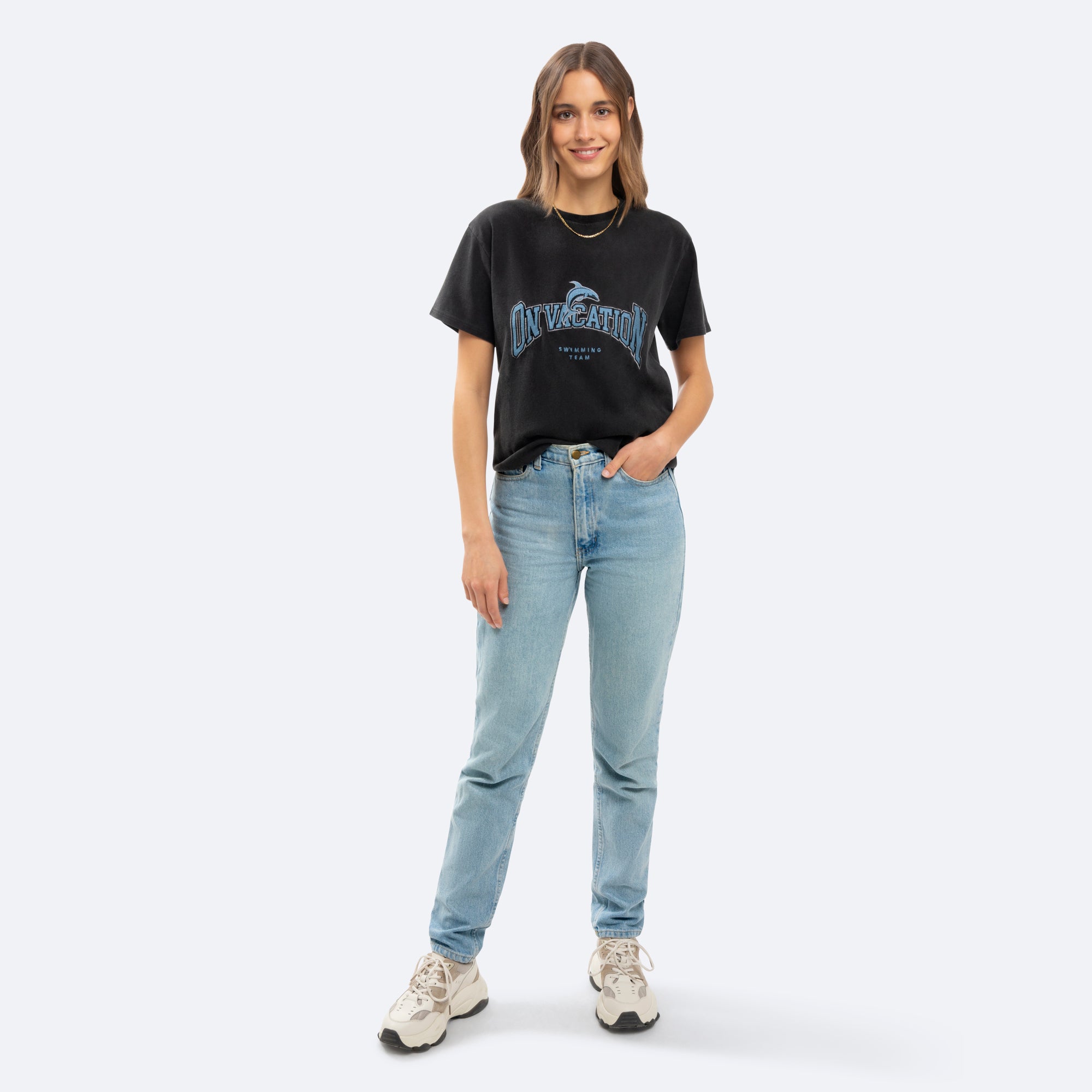 On Vacation Ladies T-Shirt "Dolphin League" - Washed Black