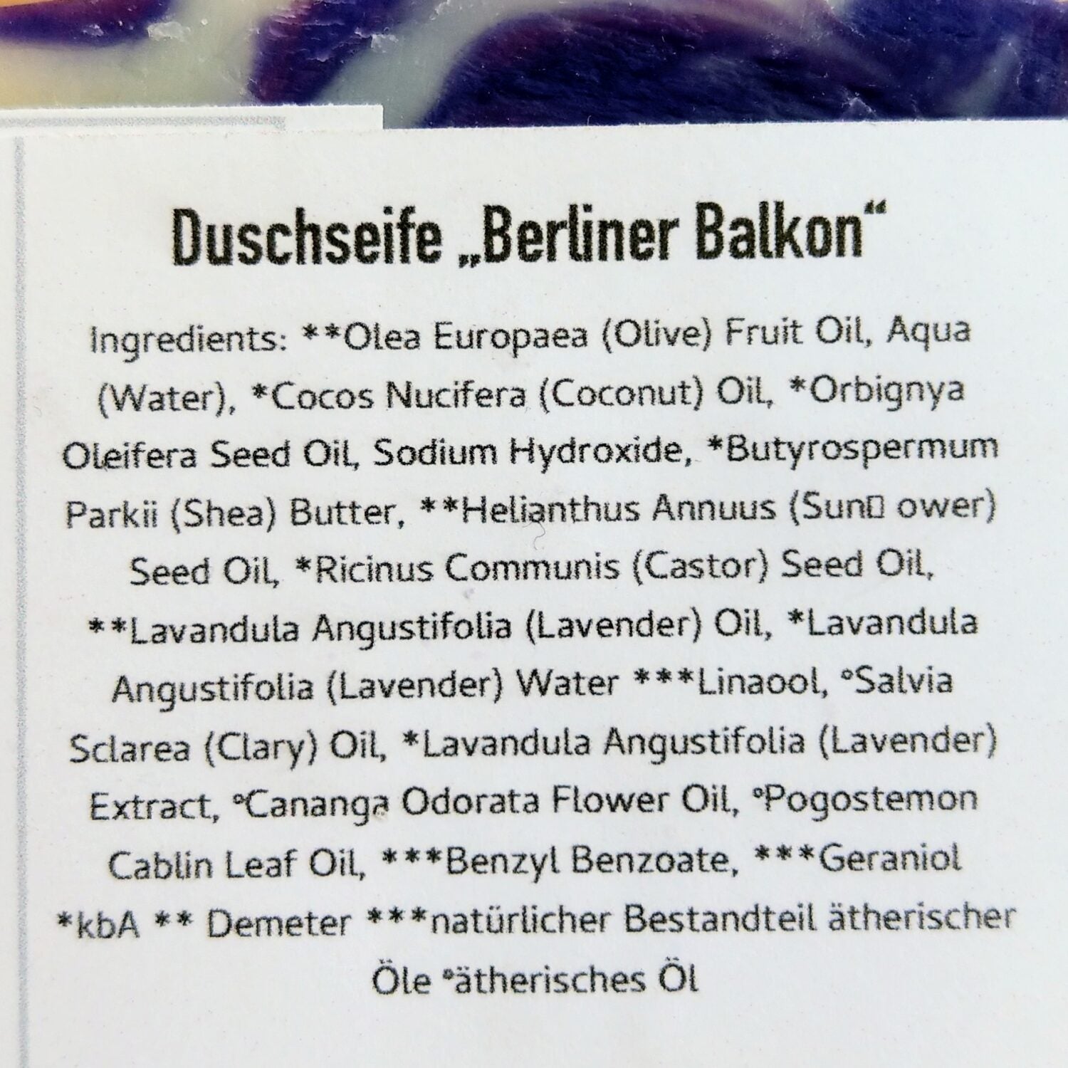 Sapoluna Lavendel Seife Berliner Balkon Inhaltsstoffe