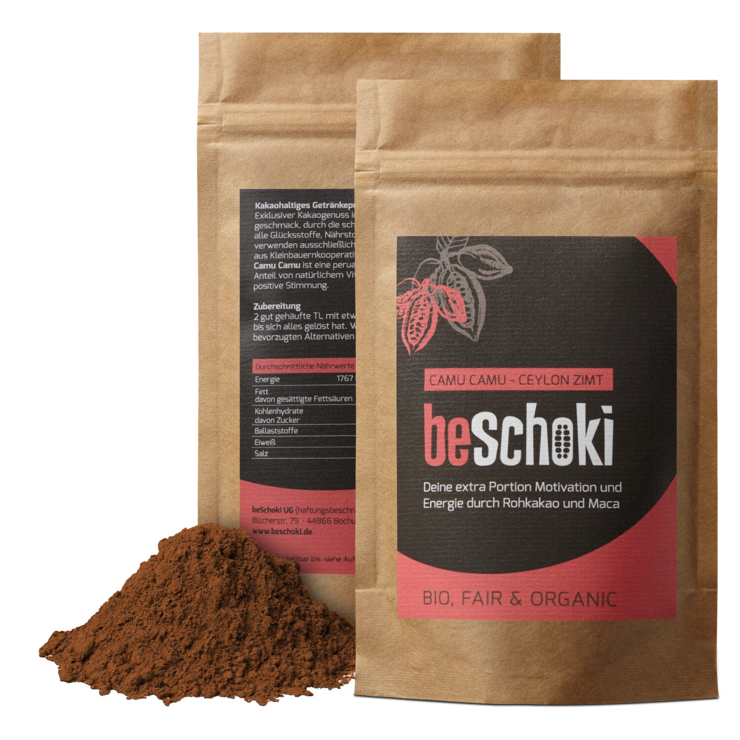 beSchoki Bio Rohkakao mit Camu Camu und Ceylon-Zimt