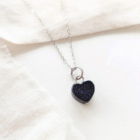 Heavin Kette Naturstein "Galaxy Herz" - Silber