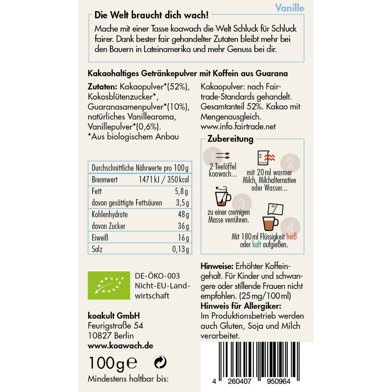koawach Bio-Kakao & Guarana "Vanille"