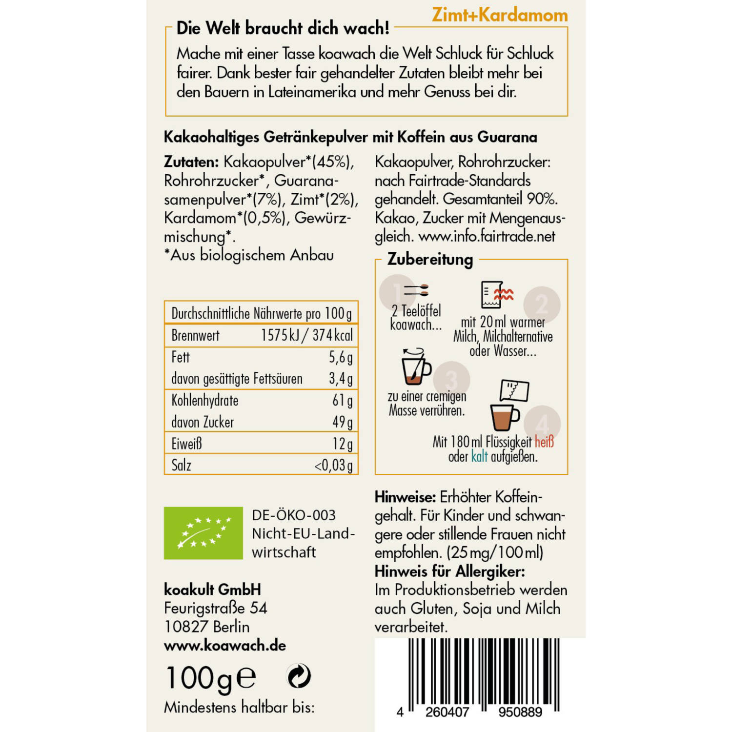 koawach Bio-Kakao & Guarana "Zimt-Kardamom"